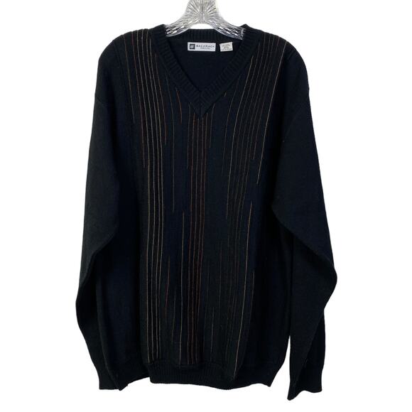 Vintage Men's BACHARACH XL Wool Acrylic Sweater Made in Italy Black V-Neck - Picture 5 of 10